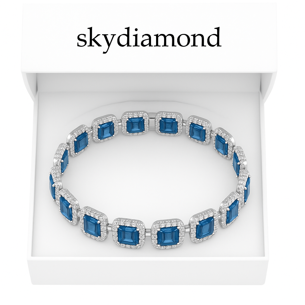 Luxuriöses Armband mit 16.8 ct Blau Topas & 1.40 ct Created Diamond – 18K Gold veredelt, 925er Silber