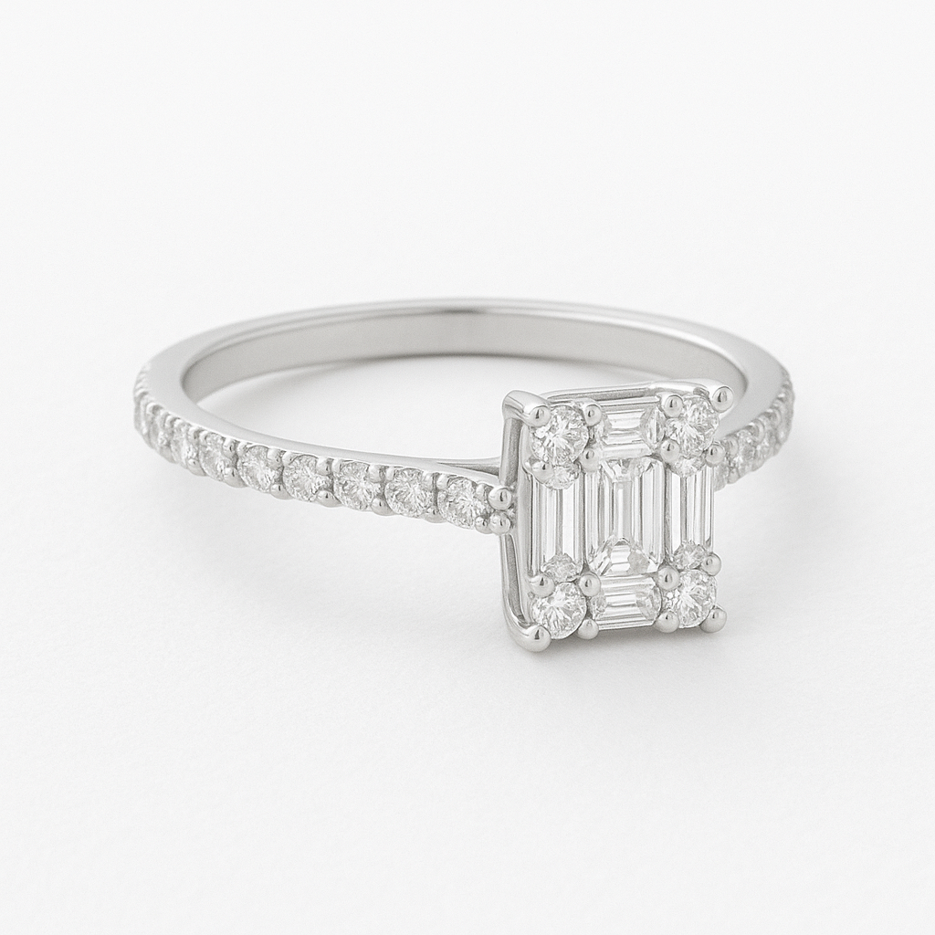 White Ring Radiance – 925er Silber & 18K Gold, 1.27 ct Sky Diamond