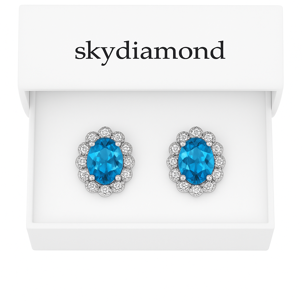 Luxuriöse Ohrringe mit 2,8 ct Blau Topas & 0,28 ct Created Diamond – 18K Gold veredelt, 925er Silber