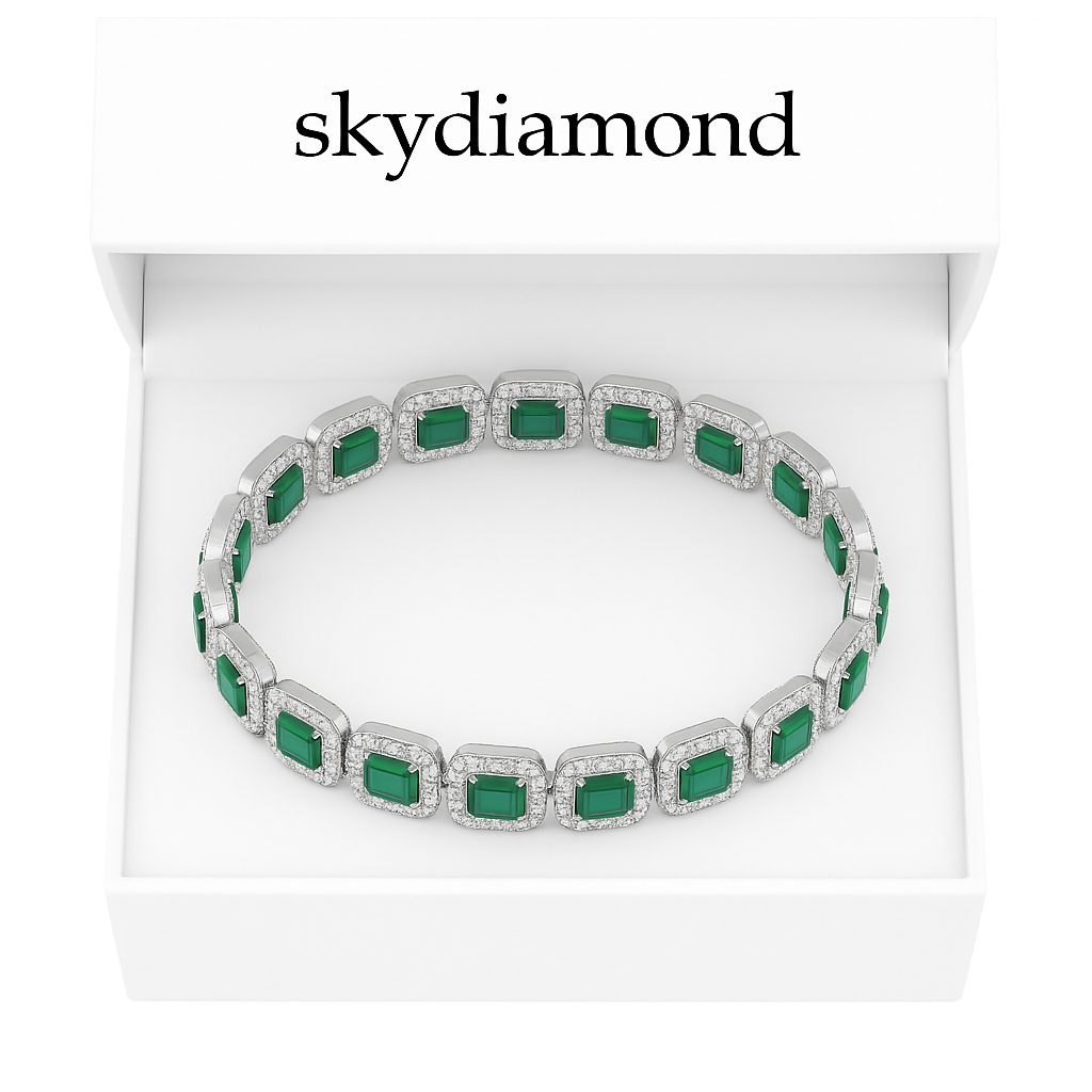 Luxuriöses Armband mit 16.8 ct Smaragd Behandelt & 1.40 ct Created Diamond – 925er Silber & 18K Gold Veredelt