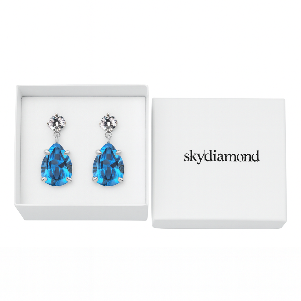 Elegante Ohrringe mit 2.5 ct Blau Topas & 0.13 ct Created Diamond – 18K Gold veredelt, 925er Silber für zeitlose Eleganz
