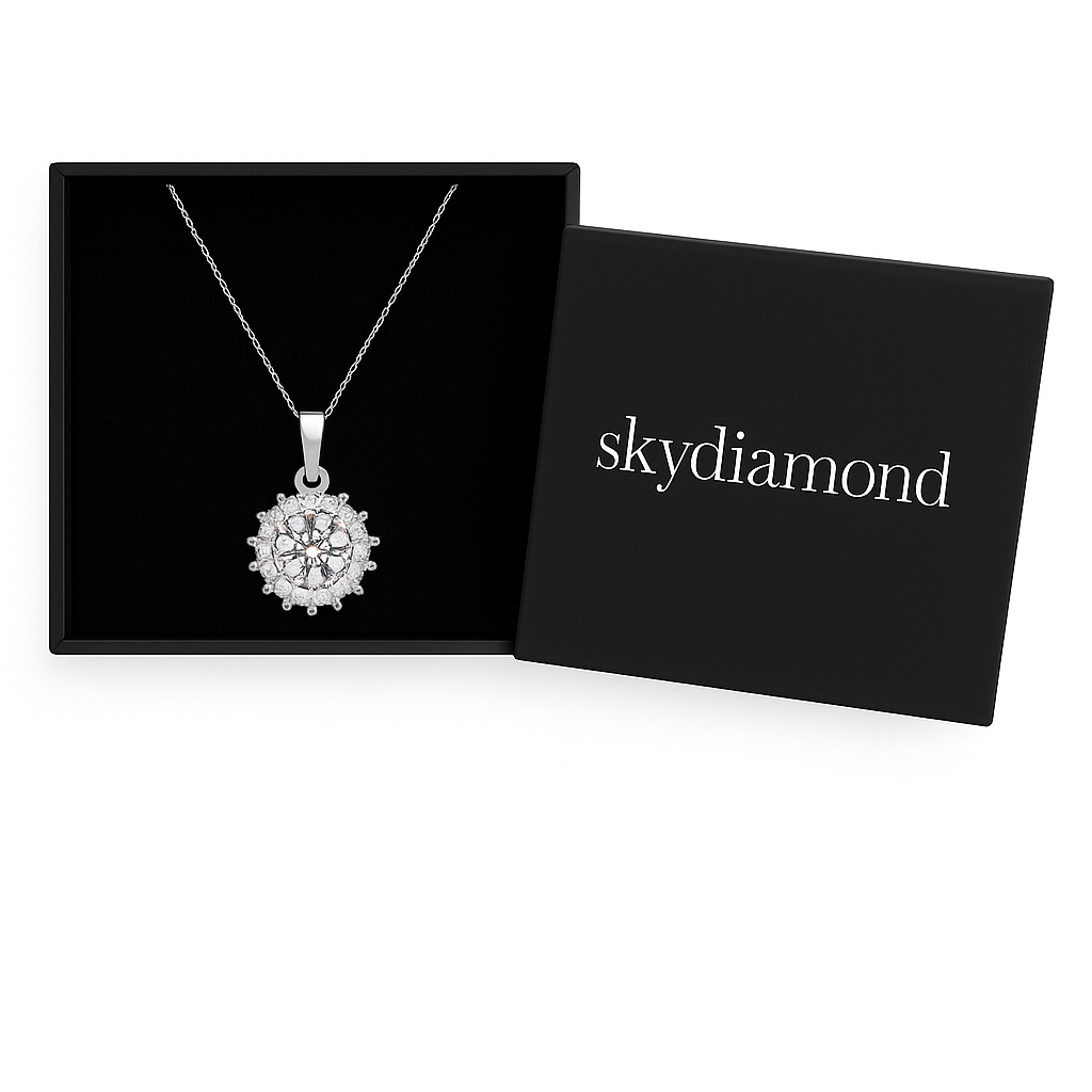 Elegantes Aurora Bloom Collier mit 0.90 ct Sky Diamond – 925er Silber & 18K Gold, Ankerkette (42-45 cm)