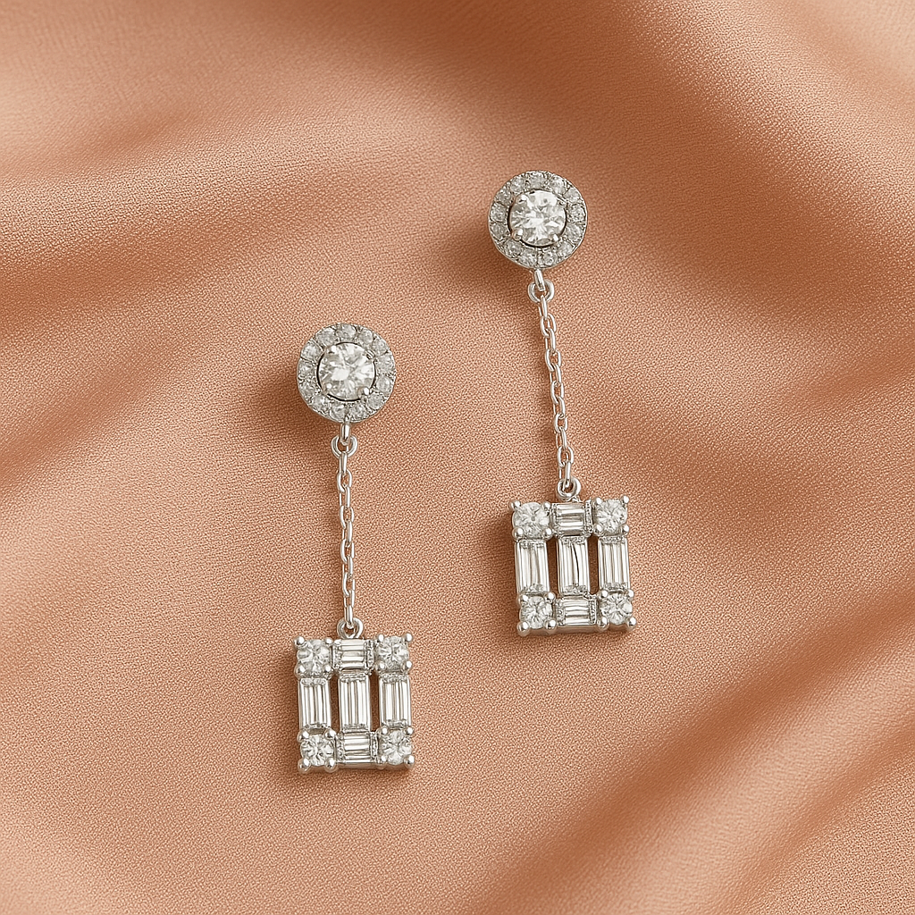 White Ohrhänger aus 925er Silber & 18K Gold mit Created Diamond (1,87 ct)