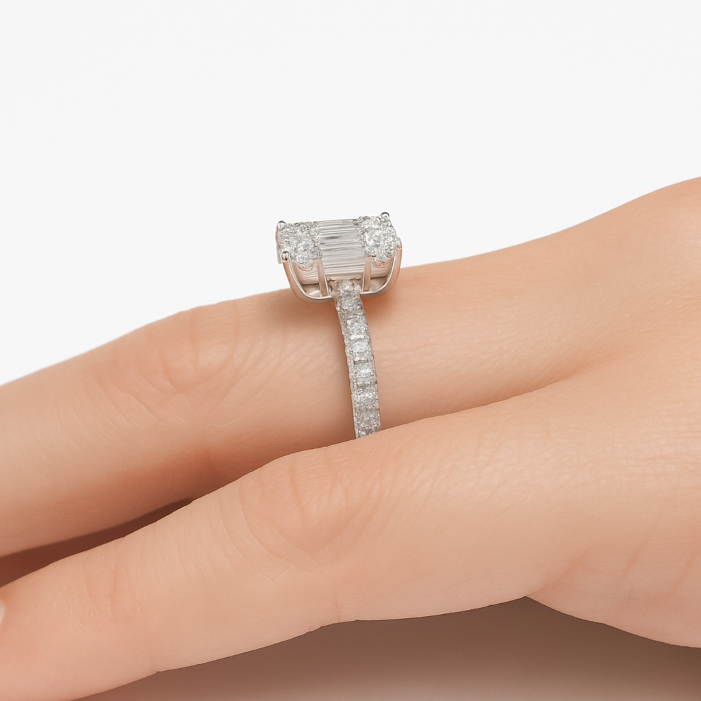 White Ring Radiance – 925er Silber & 18K Gold, 1.27 ct Sky Diamond