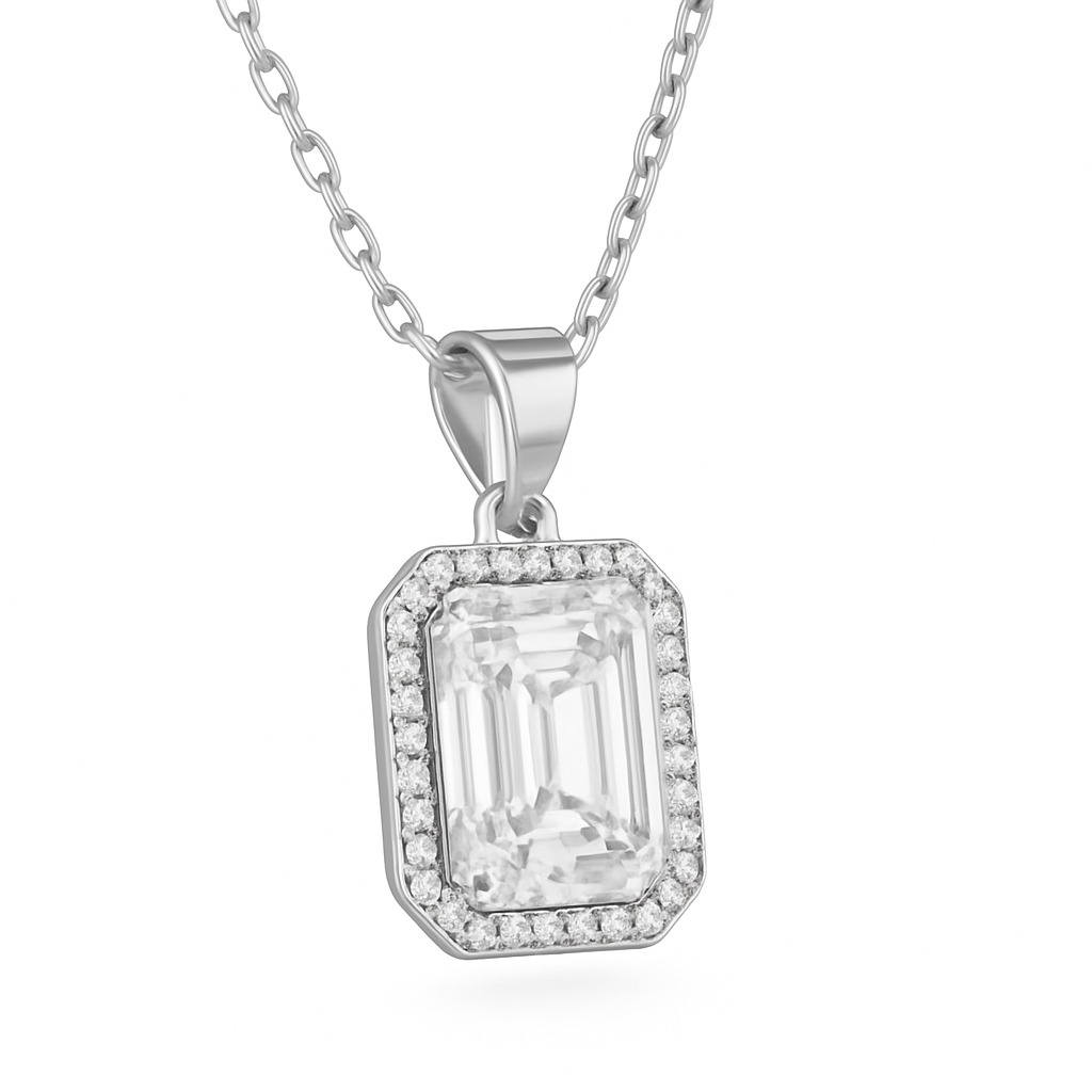 Luxury Eterna Emerald Collier  5.08 ct Sky Diamond – 925er Silber & 18K Gold, verstellbare Ankerkette