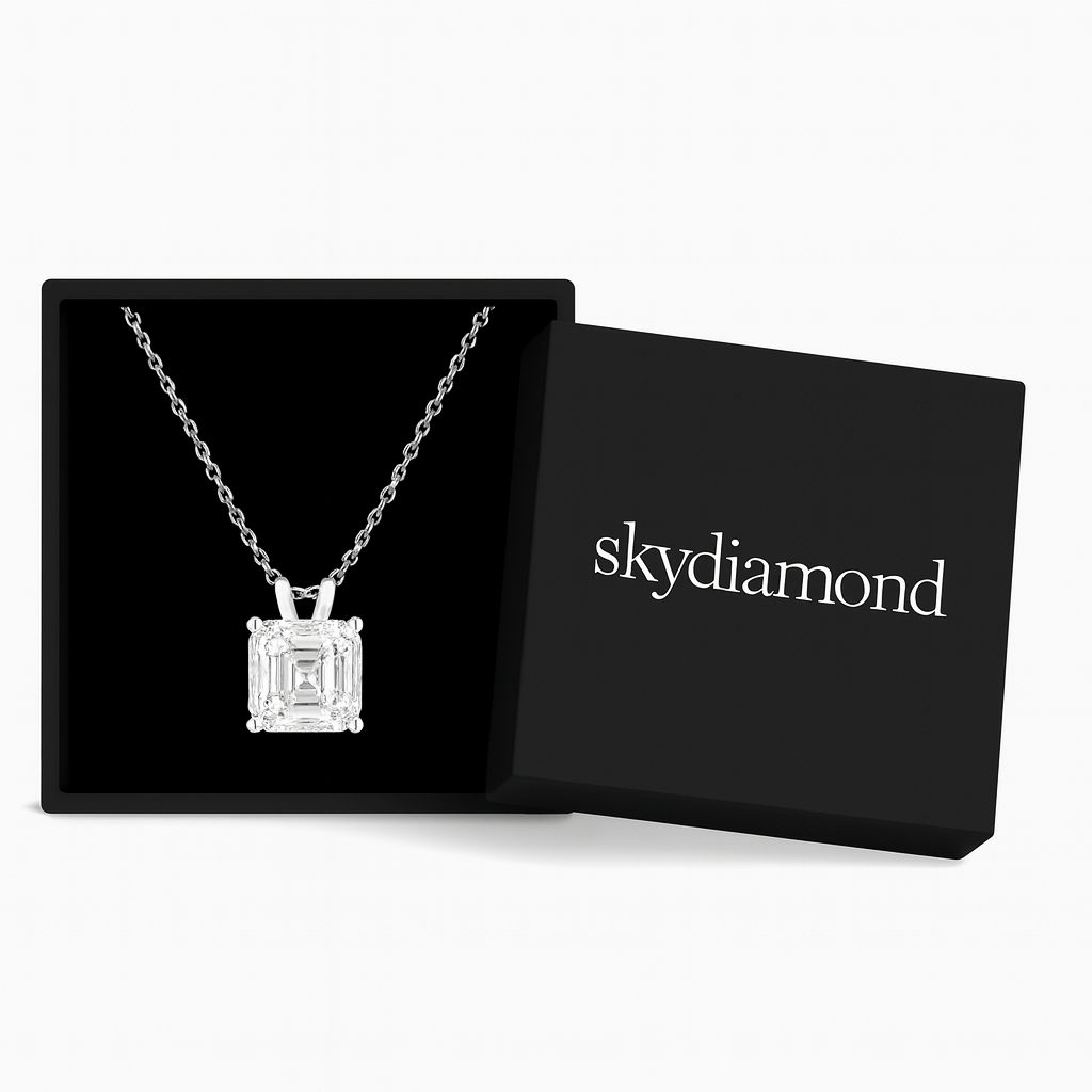 Elegantes Aria Square Collier 3.0 ct Sky Diamond – 925er Silber & 18K Gold, Ankerkette  | 42-45 cm