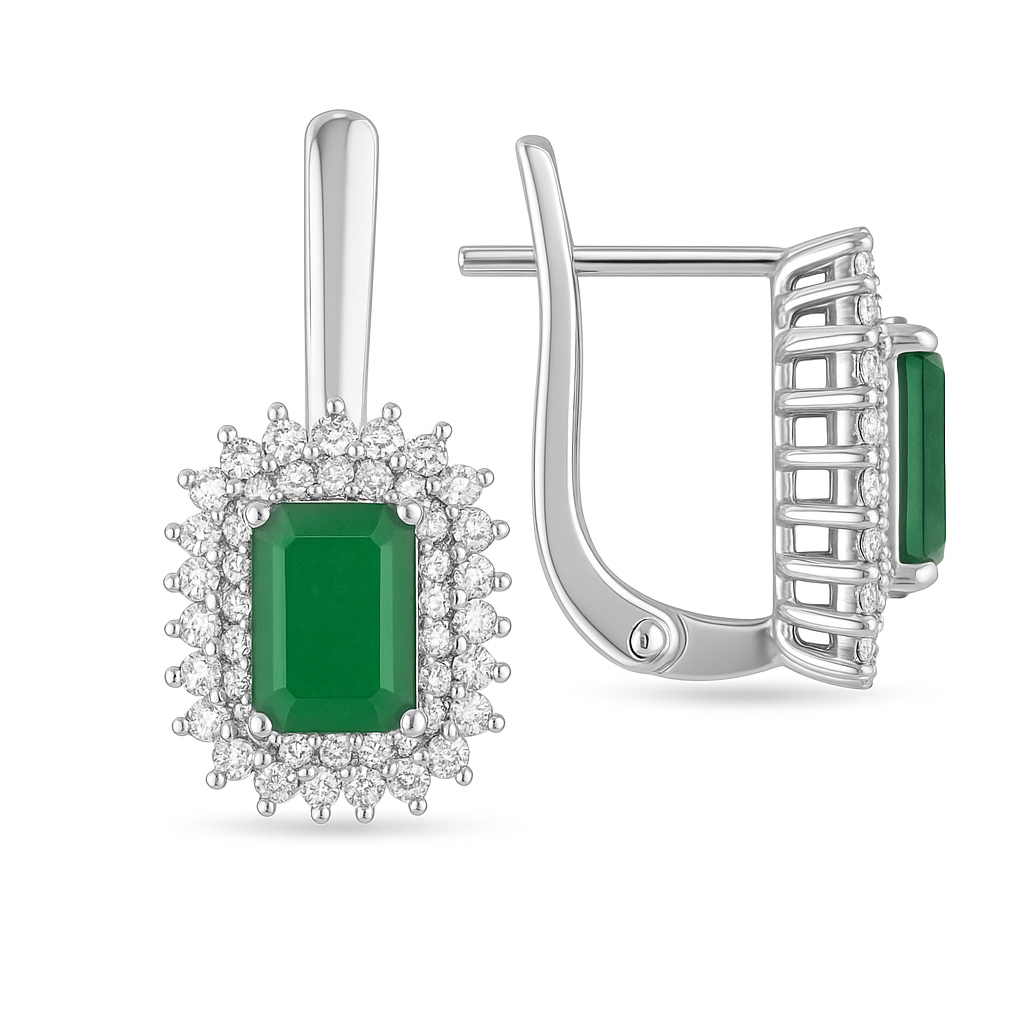 Elegante Ohrringe mit 1.20 ct Smaragd Behandelt & 0.46 ct Created Diamond – 925er Silber & 18K Gold Veredelt