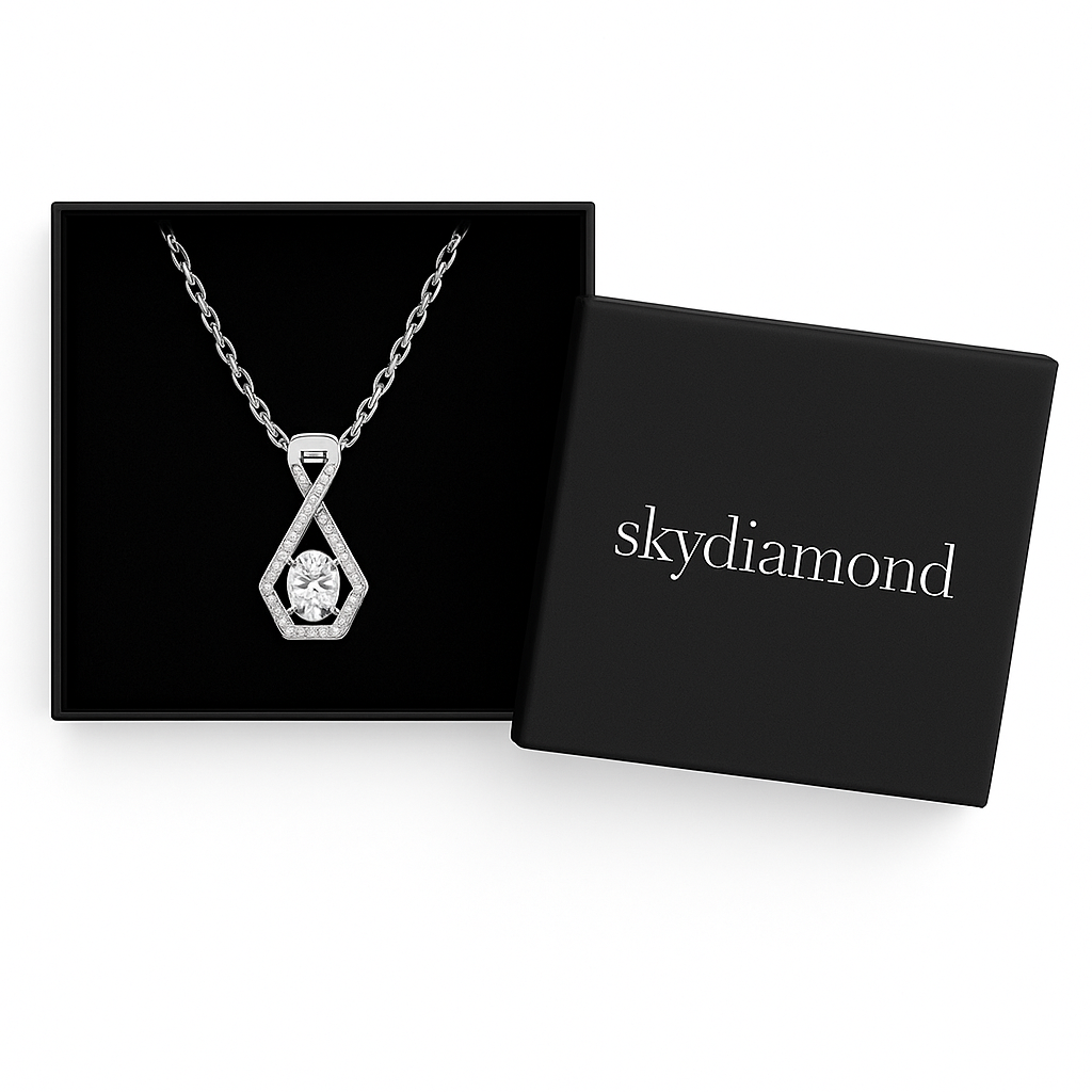 Elegantes Aurora Loop Collier mit 1.18 ct Sky Diamond – 925er Silber & 18K Gold, verstellbare Ankerkette (42-45 cm)