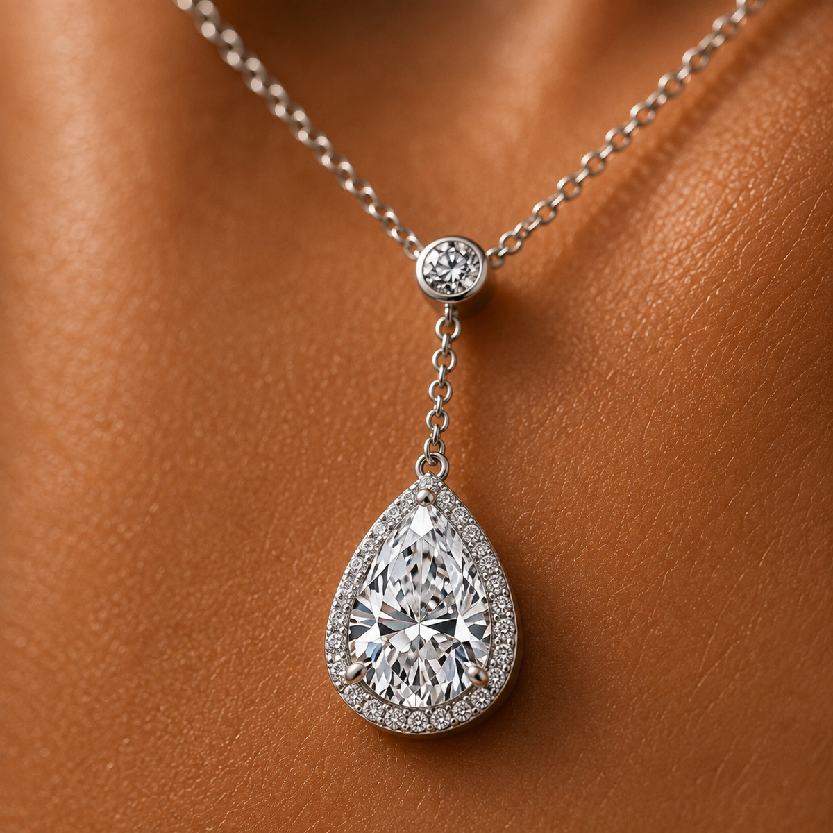 Damen-Halskette Luna Drop 18 K weißvergoldet | 4,26 ct Diamant-Effekt