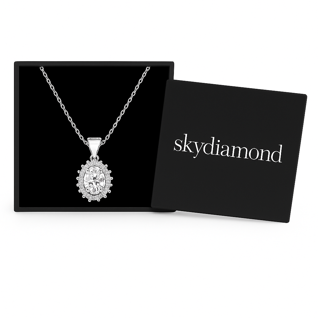 Elegantes Seraphina Glow Collier 1.24 ct Sky Diamond – 925er Silber & 18K Gold, verstellbare Ankerkette (42-45 cm)
